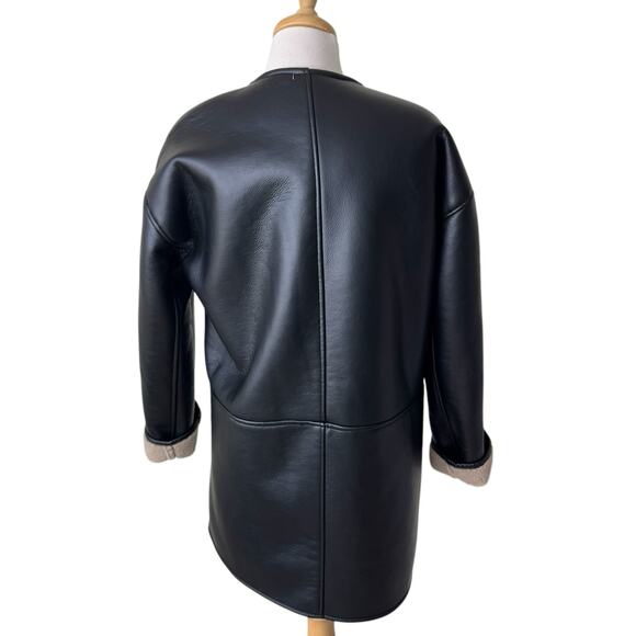 ZARA COLLECTION DOUBLE FACED COAT Faux Leather Sherpa XS - Picture 2 of 9